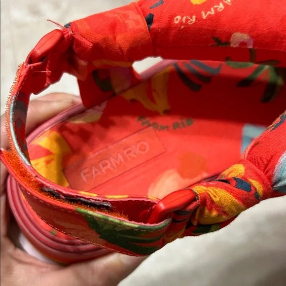 FARM Rio Red Tropical Multicolor Fabric Platform Sandals with Adjustable Strap - Picture 3 of 9